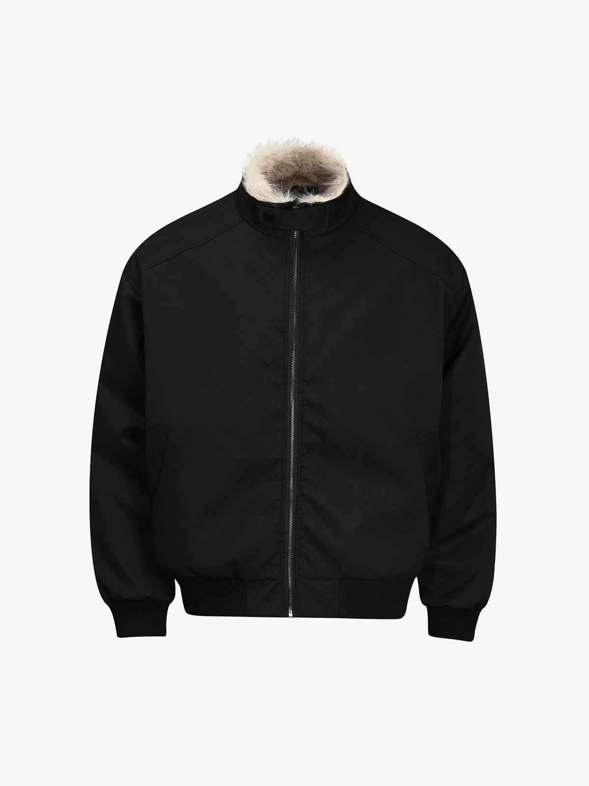 Faux-Fur Collar Zip Bomber Coat