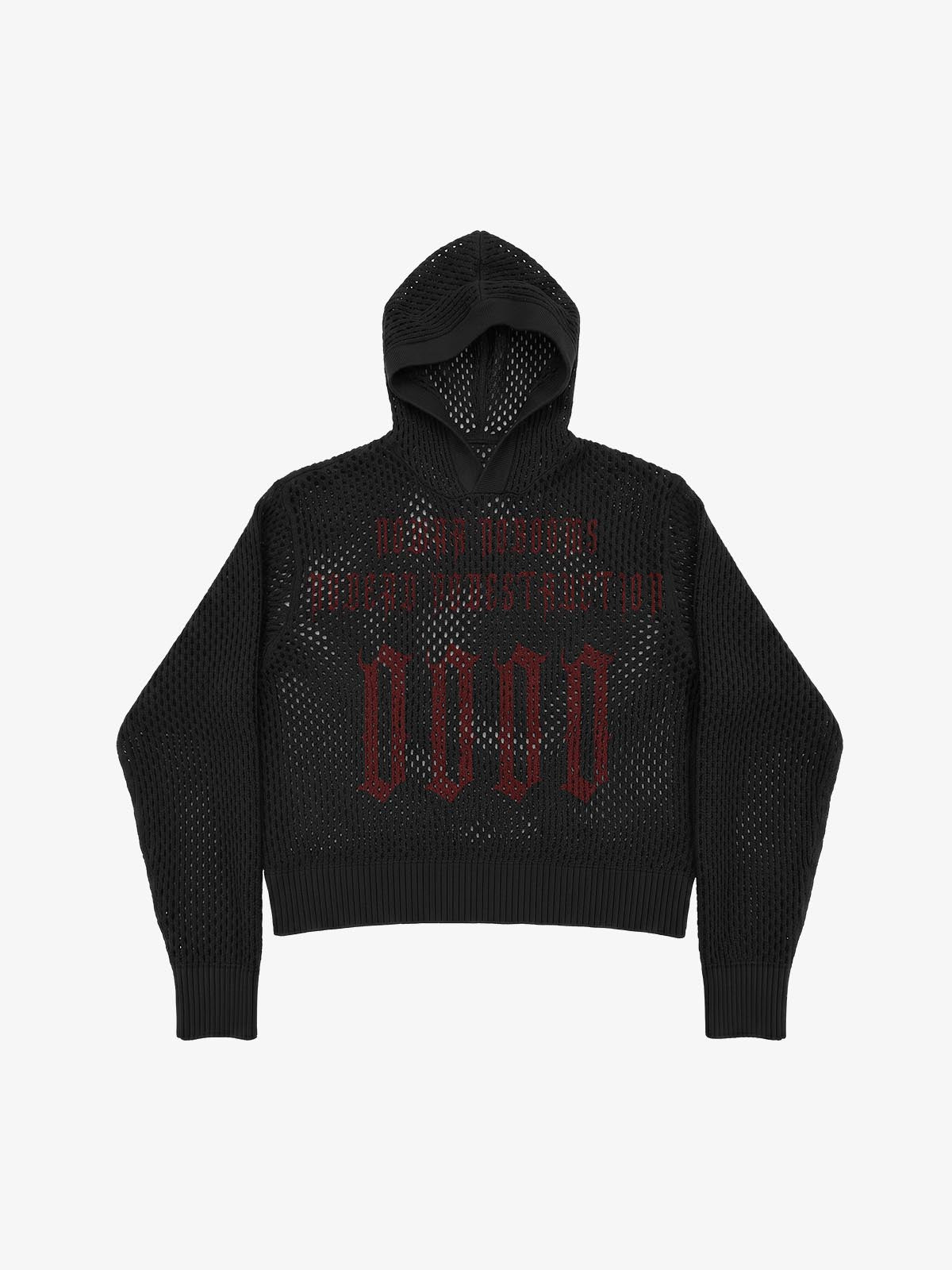 Anti-War Graphic Open-Mesh Knit Boxy Hoodie