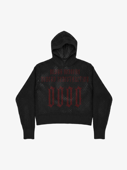 Anti-War Graphic Open-Mesh Knit Boxy Hoodie