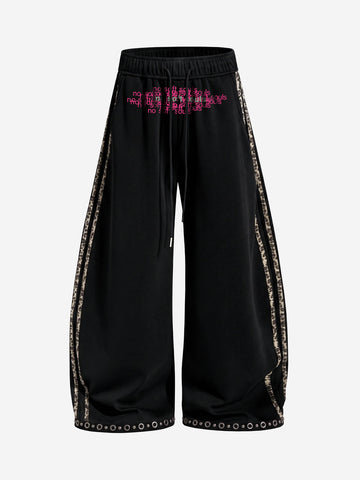 Leopard Stripe Studded Patchwork Casual Pants