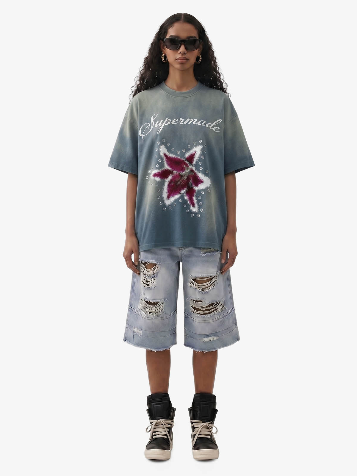 Washed Floral Star Print T-Shirt 