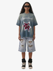 Washed Floral Star Print T-Shirt 