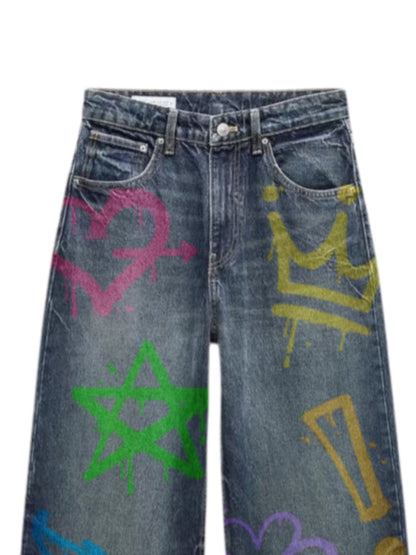 Vintage Graffiti Art Denim Jeans 