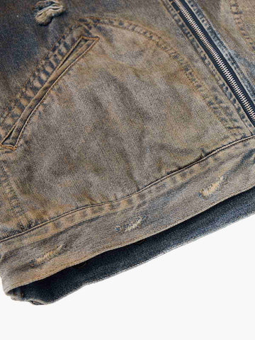Vintage Washed Distressed Denim Zip Up Jacket 