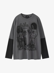グラフィティパッチワーク長袖Tシャツ