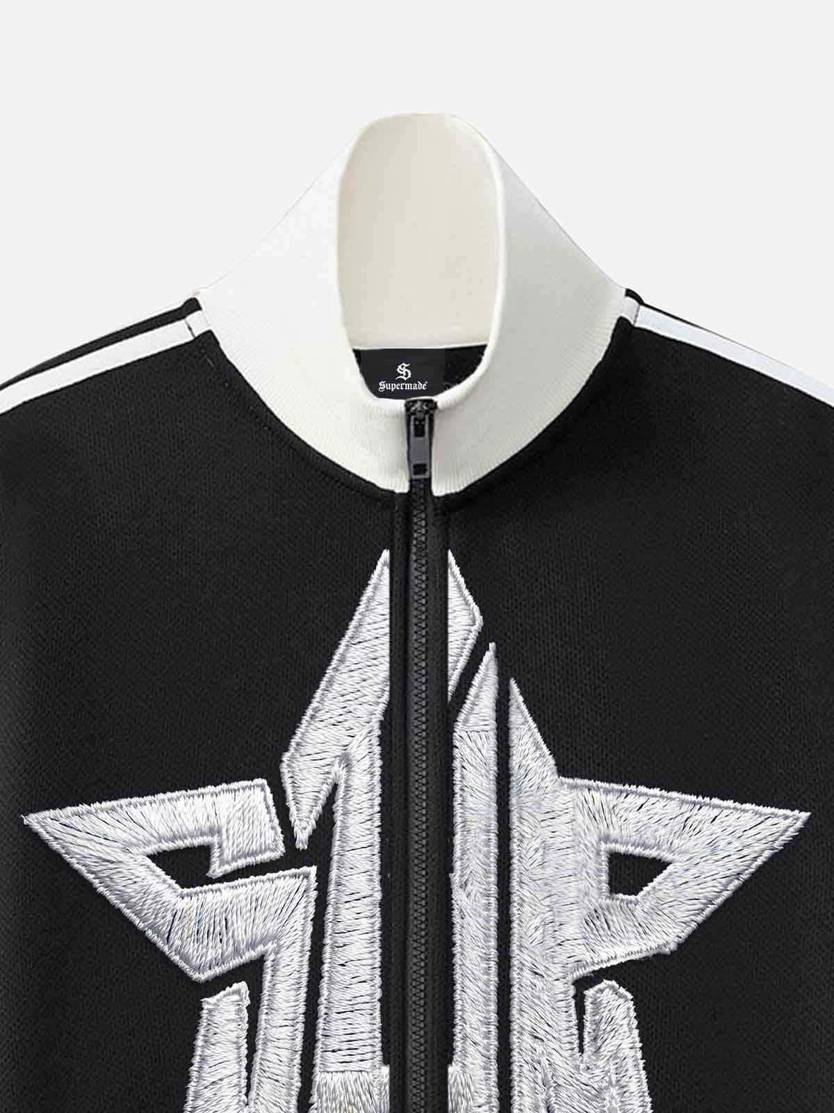 Star Embroidered Color Block Striped Heavyweight Sweatshirt