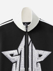 Star Embroidered Color Block Striped Heavyweight Sweatshirt