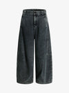 Washed Dirty Dyed Pleated  Barrel Jeans 