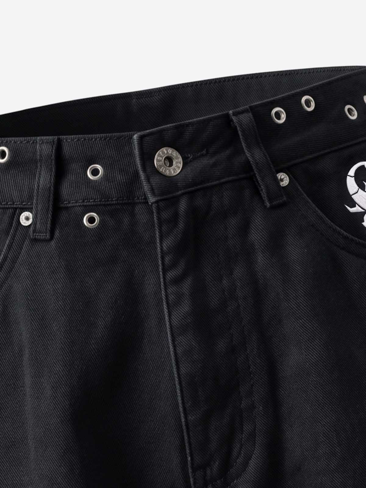 Scorpion Embroidered Eyelet Bermuda Denim Shorts