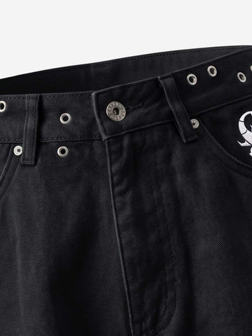 Scorpion Embroidered Eyelet Bermuda Denim Shorts