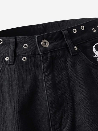 Scorpion Embroidered Eyelet Bermuda Denim Shorts