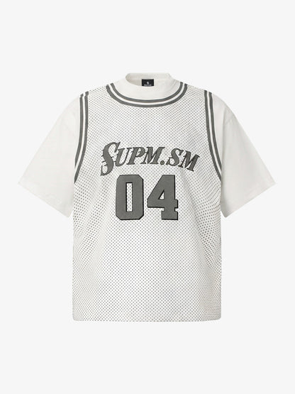 Mesh Fabric Basketball Jersey T-Shirt with Bold Print and Number Design 