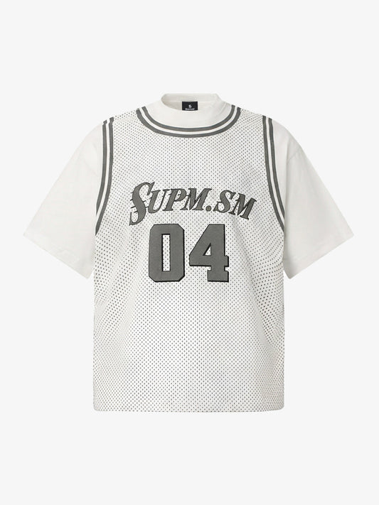Mesh Fabric Basketball Jersey T-Shirt with Bold Print and Number Design 