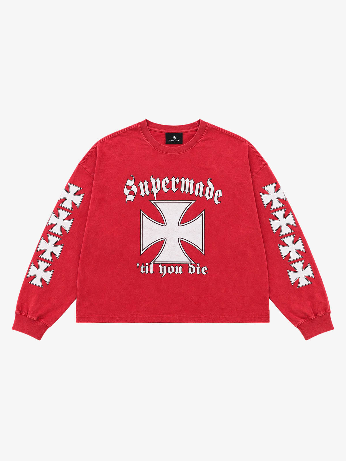 Cross Graphic Distressed-Wash Long Sleeve Tee