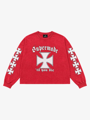 Cross Graphic Distressed-Wash Long Sleeve Tee