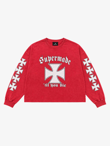 Cross Graphic Distressed-Wash Long Sleeve Tee