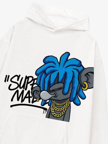 Thesupermade Graffiti Cartoon Blue Dreadlocks Boy Hooded Sweatshirt 