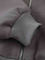 Off-Shoulder Layered Zip-Up Cropped Hoodie
