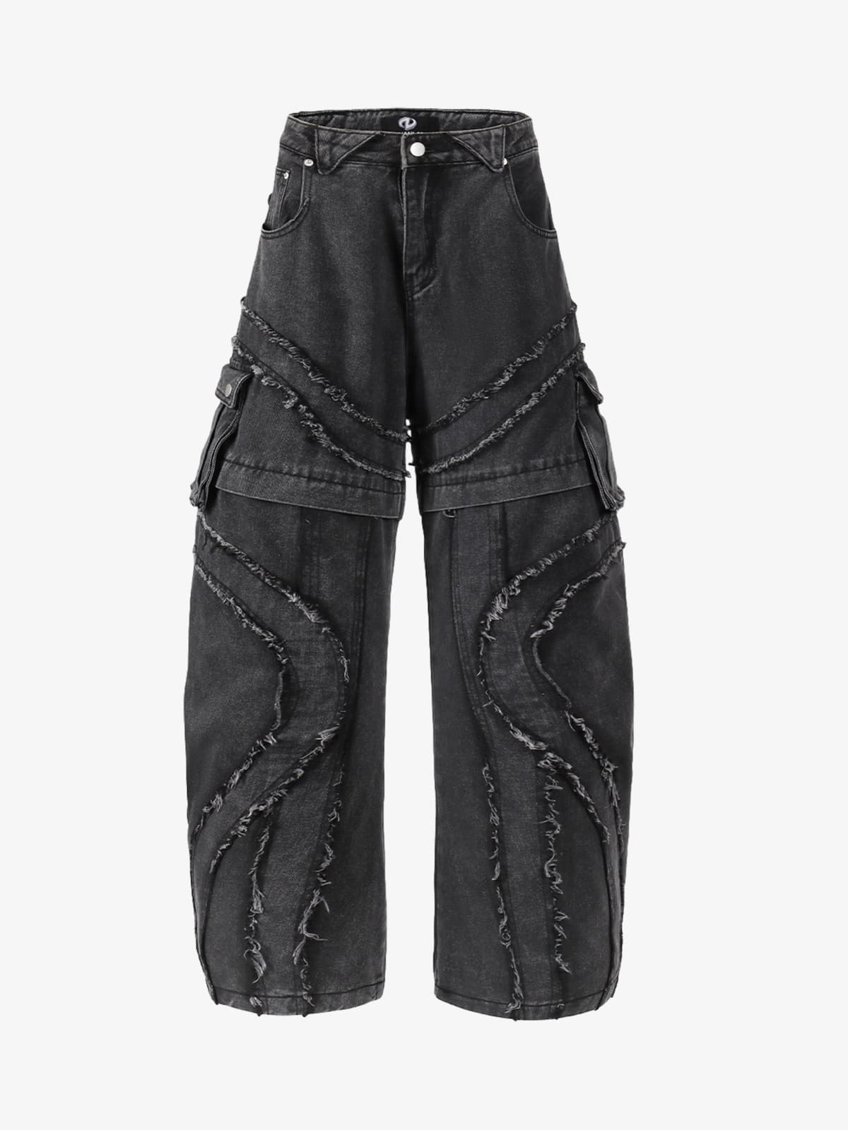 Retro Patchwork Frayed-Edge Heavy-Duty Jeans 