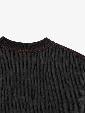 Gear Graphic Color Block Washed Waffle Long Sleeve Tee
