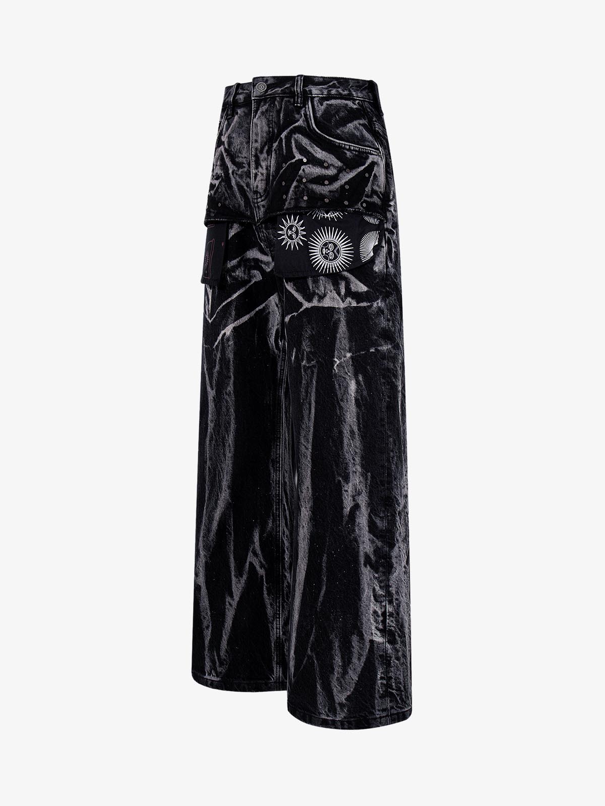 Washed Graphic Patch Baggy Jeans 