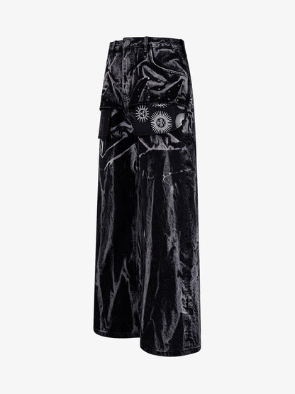 Washed Graphic Patch Baggy Jeans 