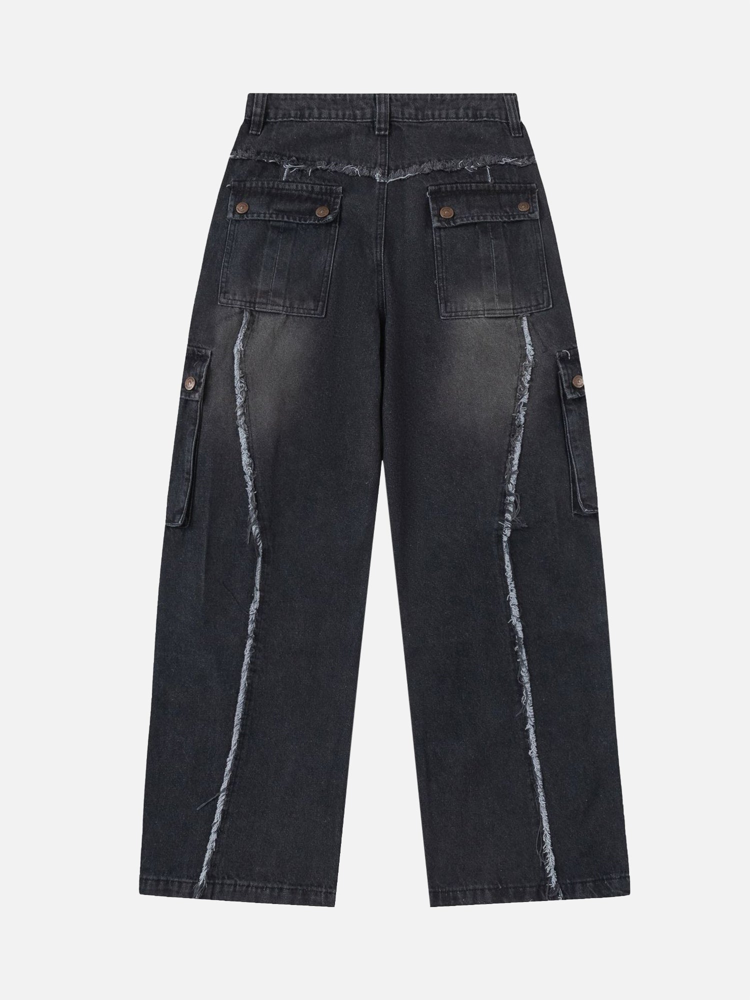 Thesupermade Fashionable Niche Design Multi-pocket Raw Edge Jeans