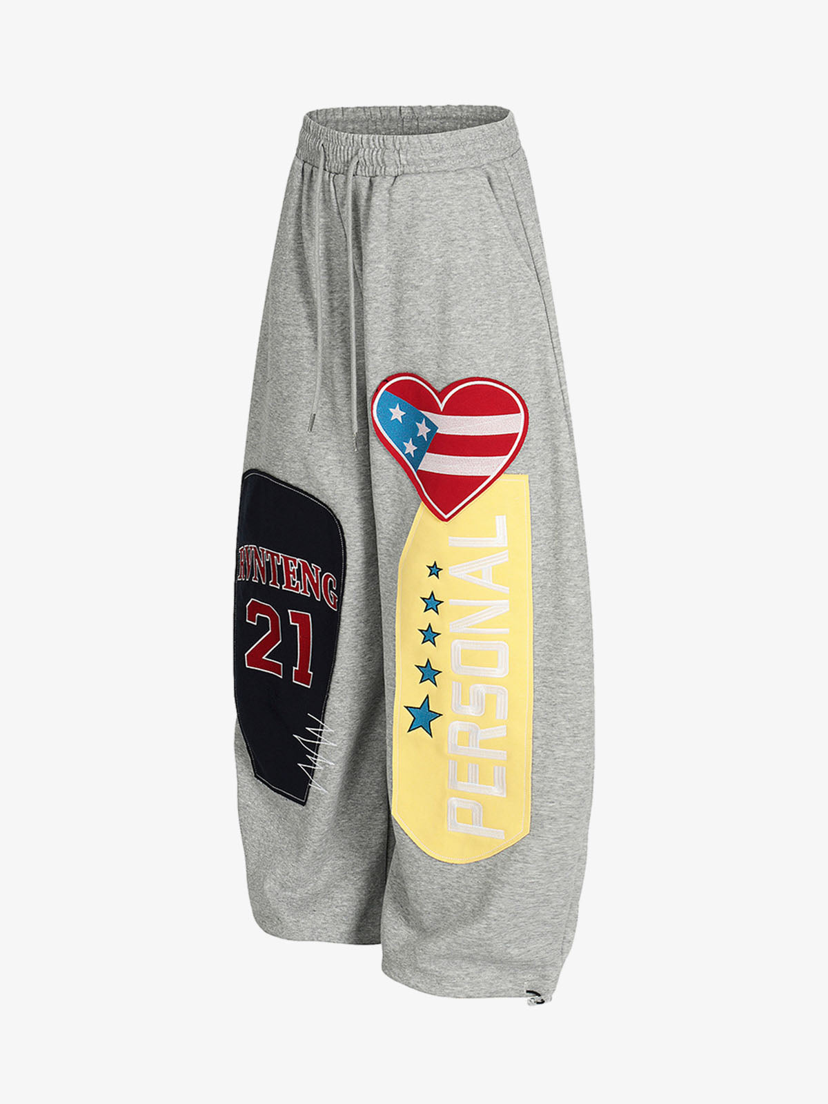 Stylish Wide-Leg Sweatpants with Patriotic Heart and Number Patch Design 