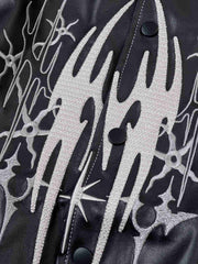 Flame Embroidered Boxy Fit Bomber Jacket
