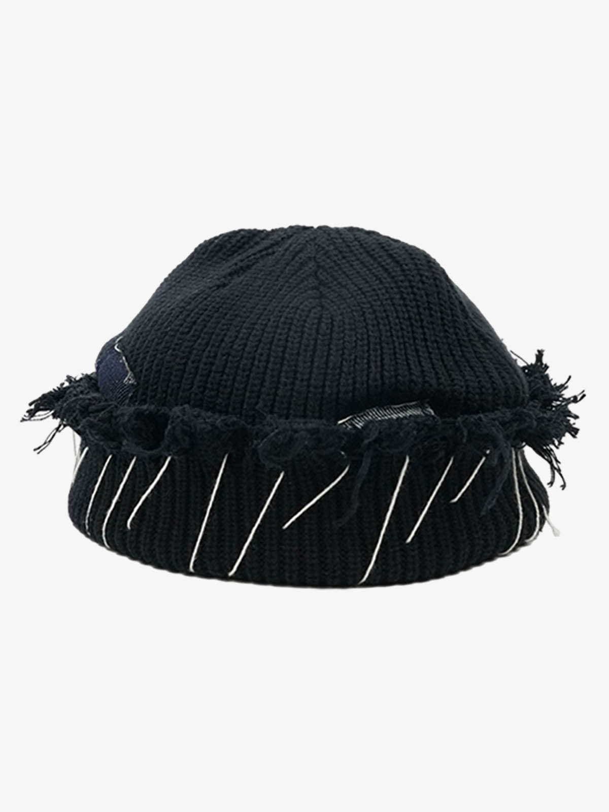 Distressed Denim Patchwork Beanie 