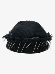 Distressed Denim Patchwork Beanie 