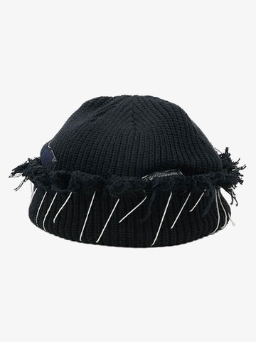 Distressed Denim Patchwork Beanie 