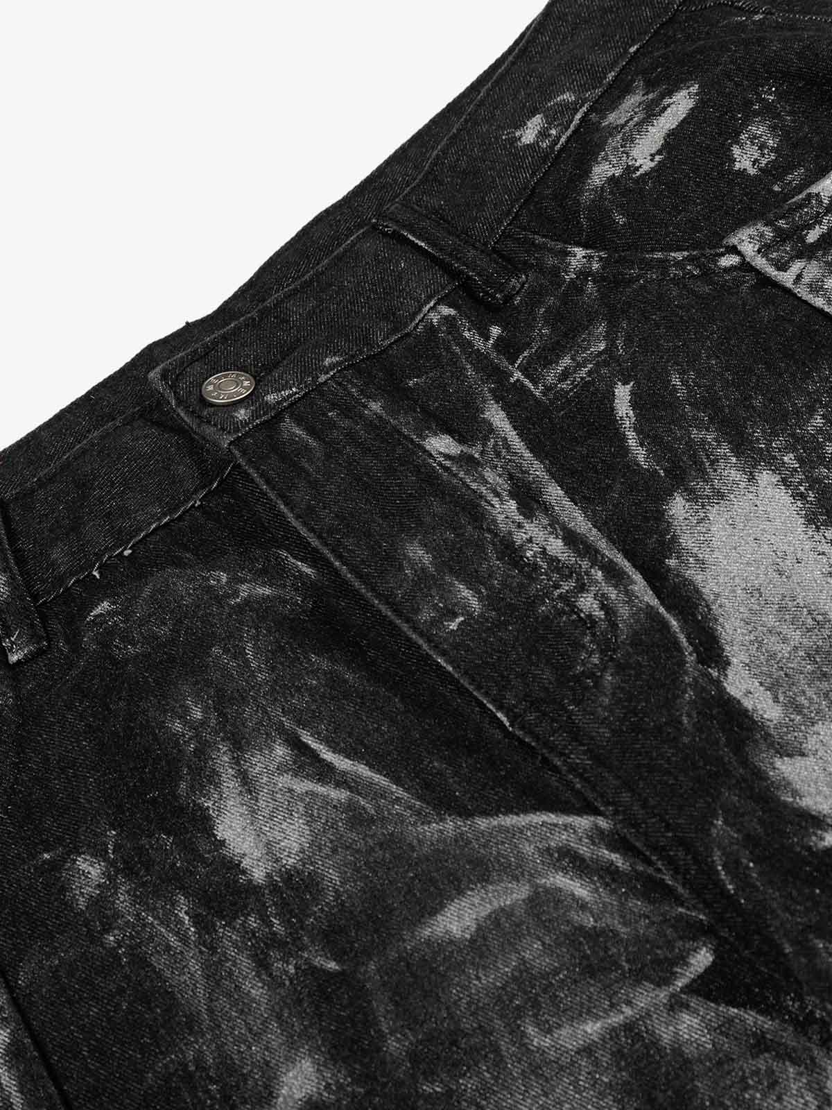 Tie-Dye Wide-Leg Denim Pants with Stud Detailing 