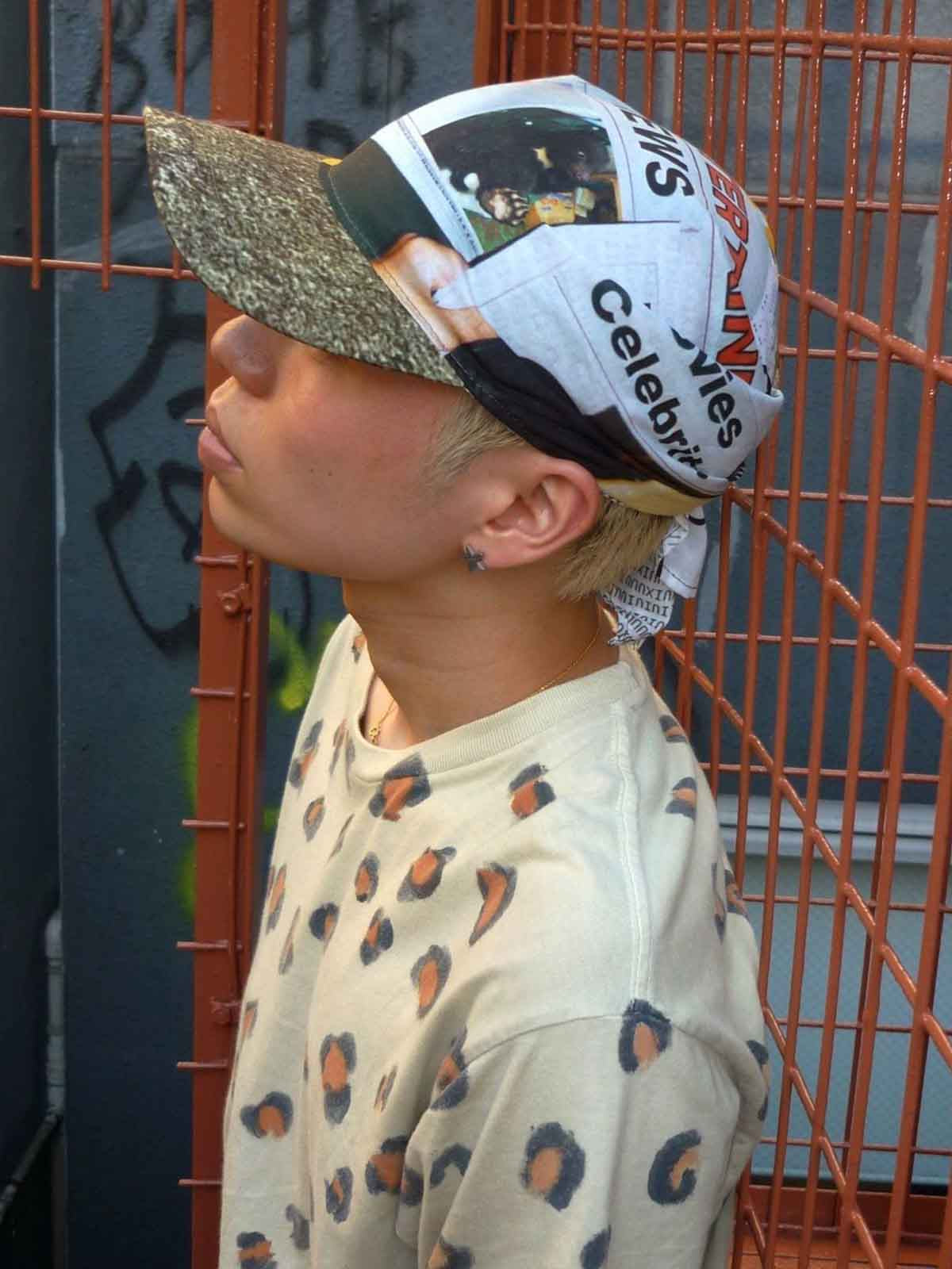 Newspaper Print Lace-Up Brim Cap 