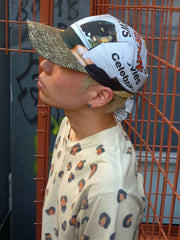 Newspaper Print Lace-Up Brim Cap 
