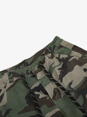 Pantaloni cargo mimetici leopardati con patchwork