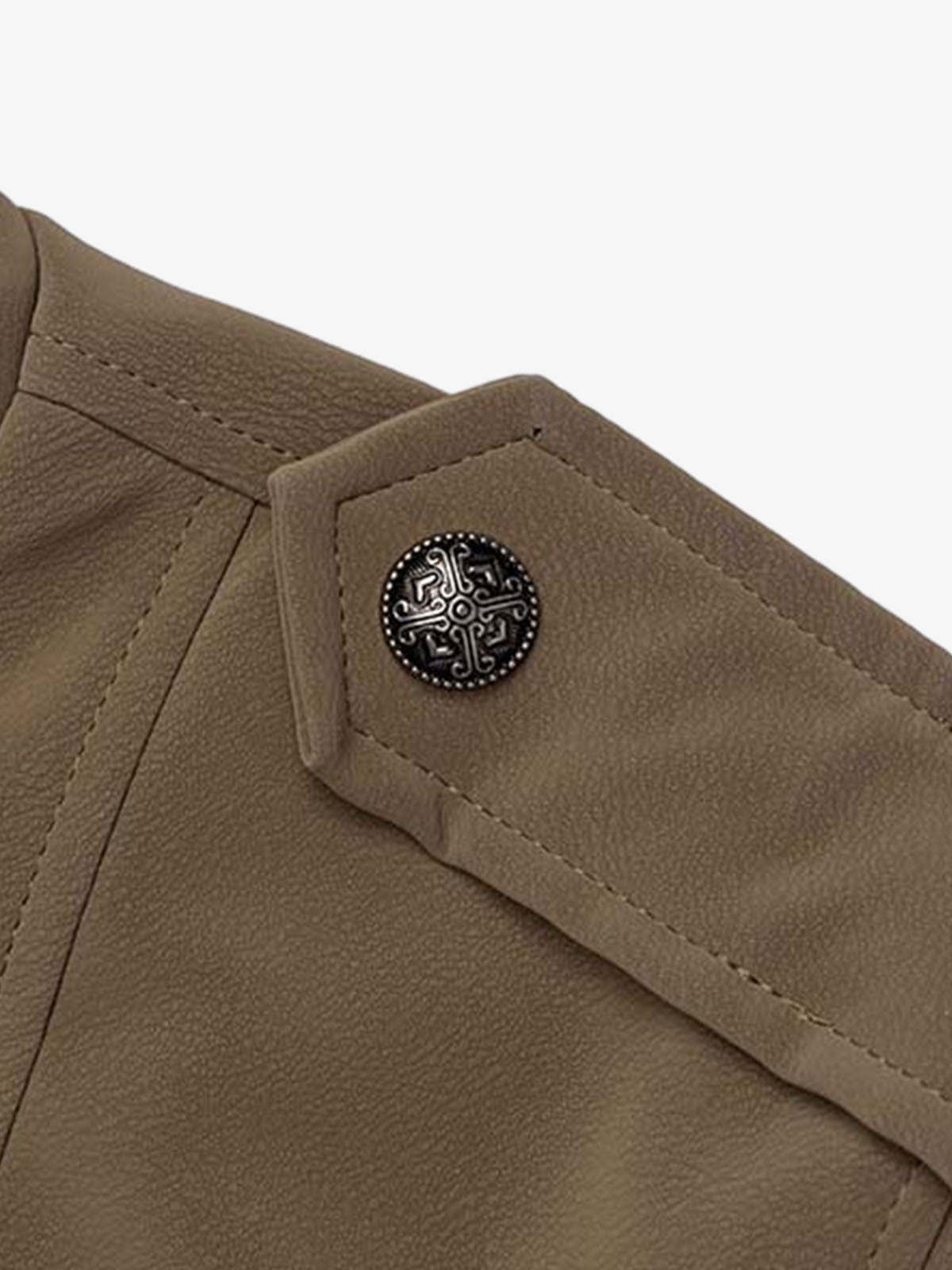 Double-Row Metal-Button Stand-Collar Faux Leather Jacket