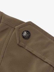 Double-Row Metal-Button Stand-Collar Faux Leather Jacket