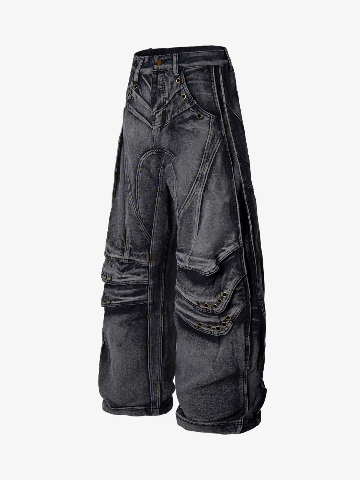 Grunge Deconstructed Eyelet Baggy Jeans