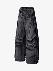 Grunge Deconstructed Eyelet Baggy Jeans