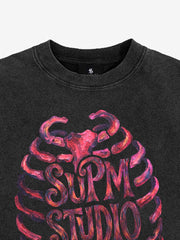 Skull Graphic Brushed Distressed Cropped Tee