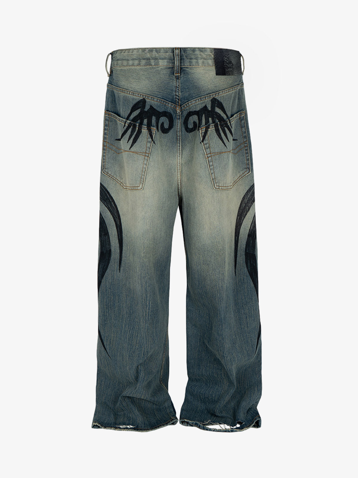 Unique Wide-Leg Denim Pants with Artistic Spider Design for Fashion Lovers 