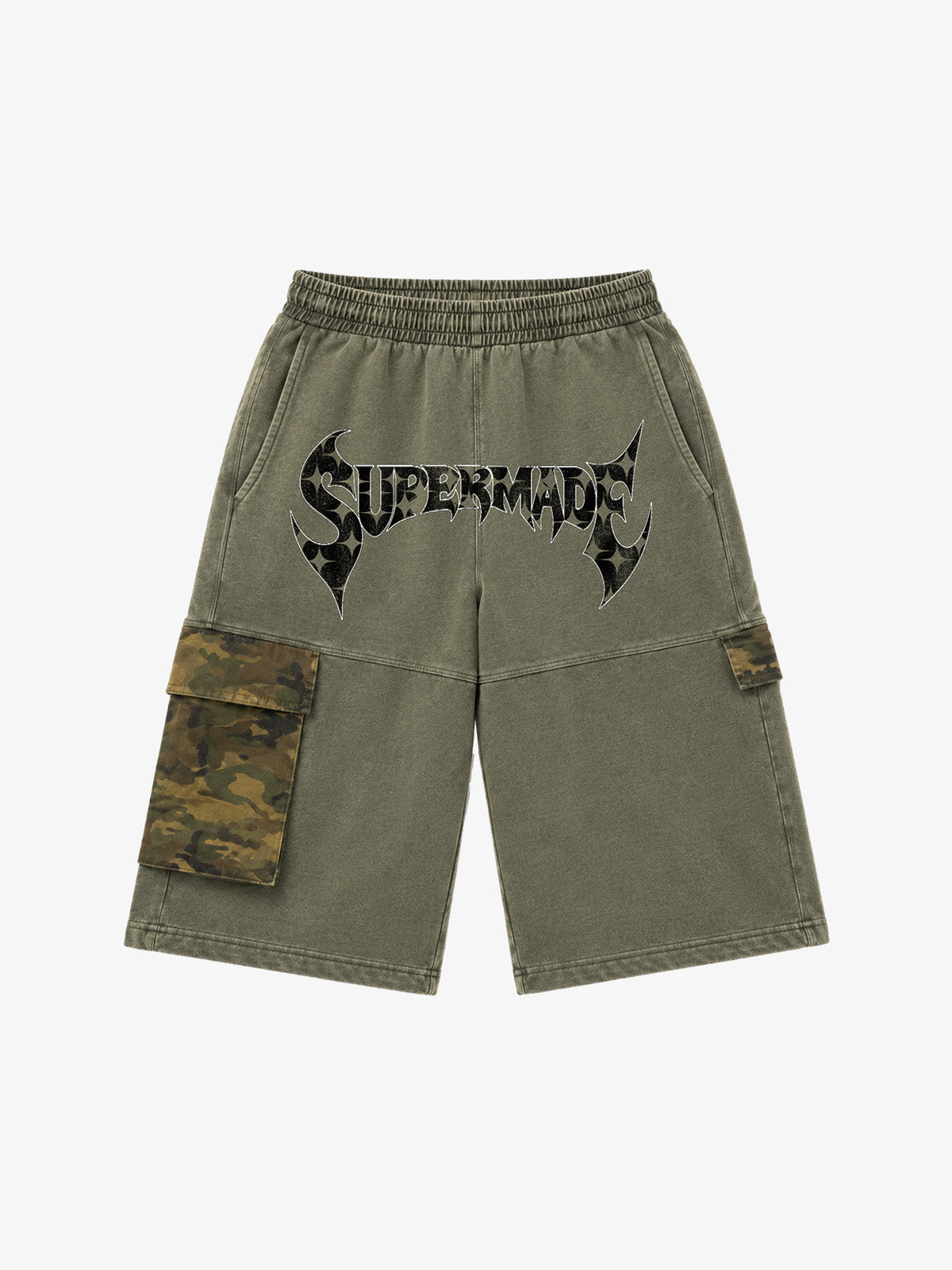 Camo Paneled Distressed Cropped Sweatpants