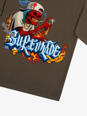 Street Skull Graffiti Artist Flame Flower Font T-Shirt 