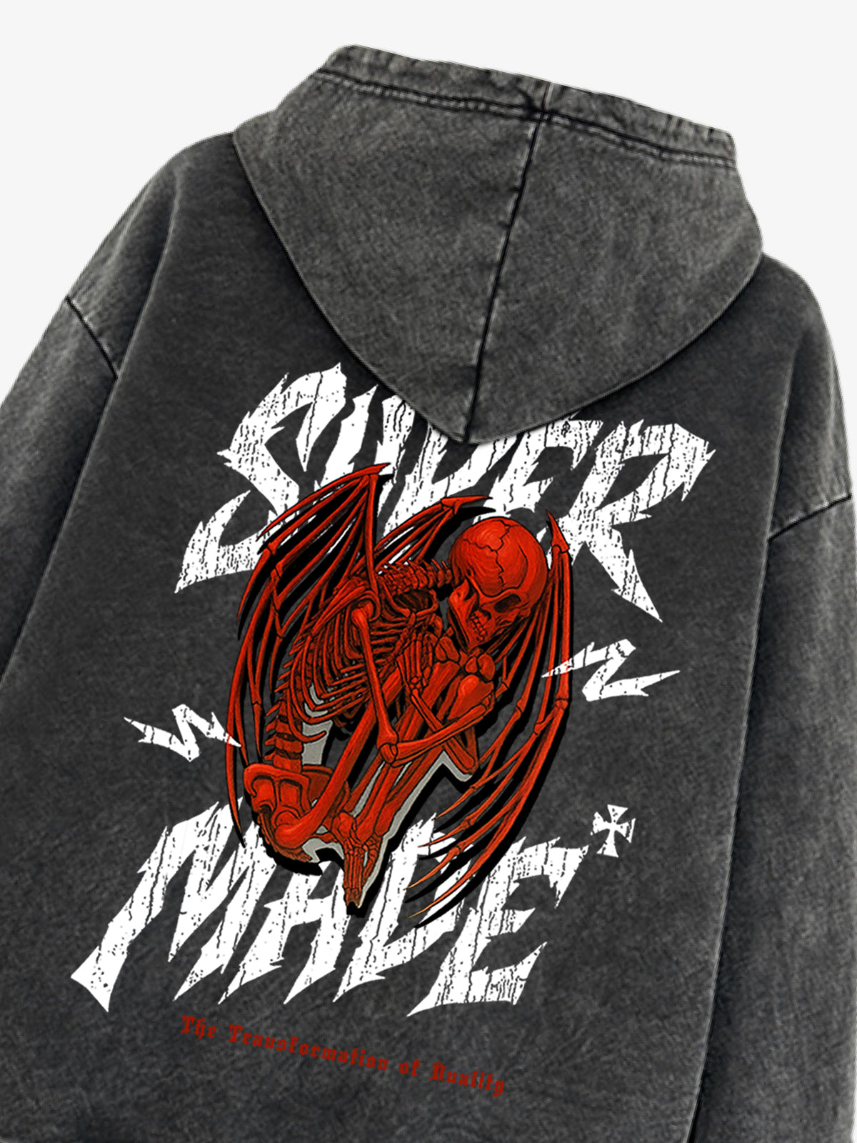 Distressed Graphic Hoodie with Bold Demon Design for Men 