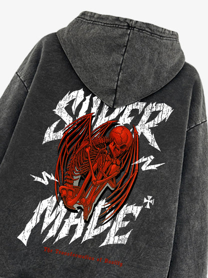 Distressed Graphic Hoodie with Bold Demon Design for Men 