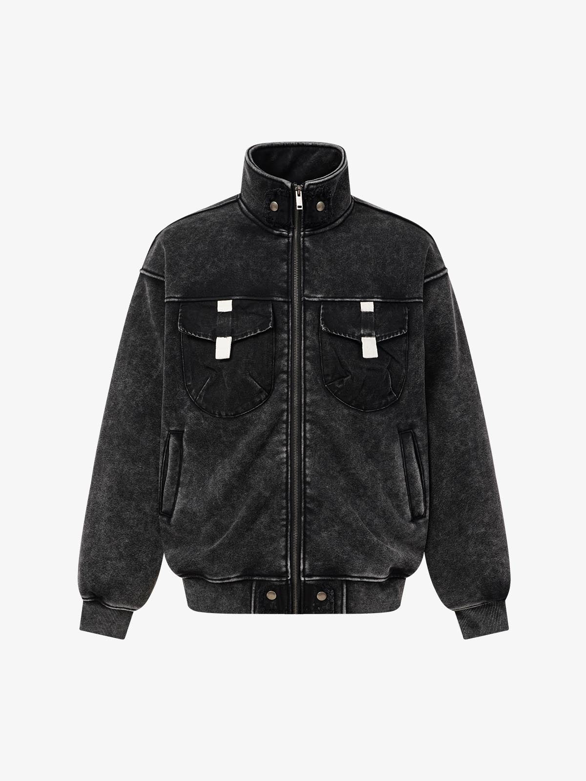 Washed Multi-Pocket Mock-Neck Workwear Jacket