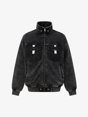 Washed Multi-Pocket Mock-Neck Workwear Jacket