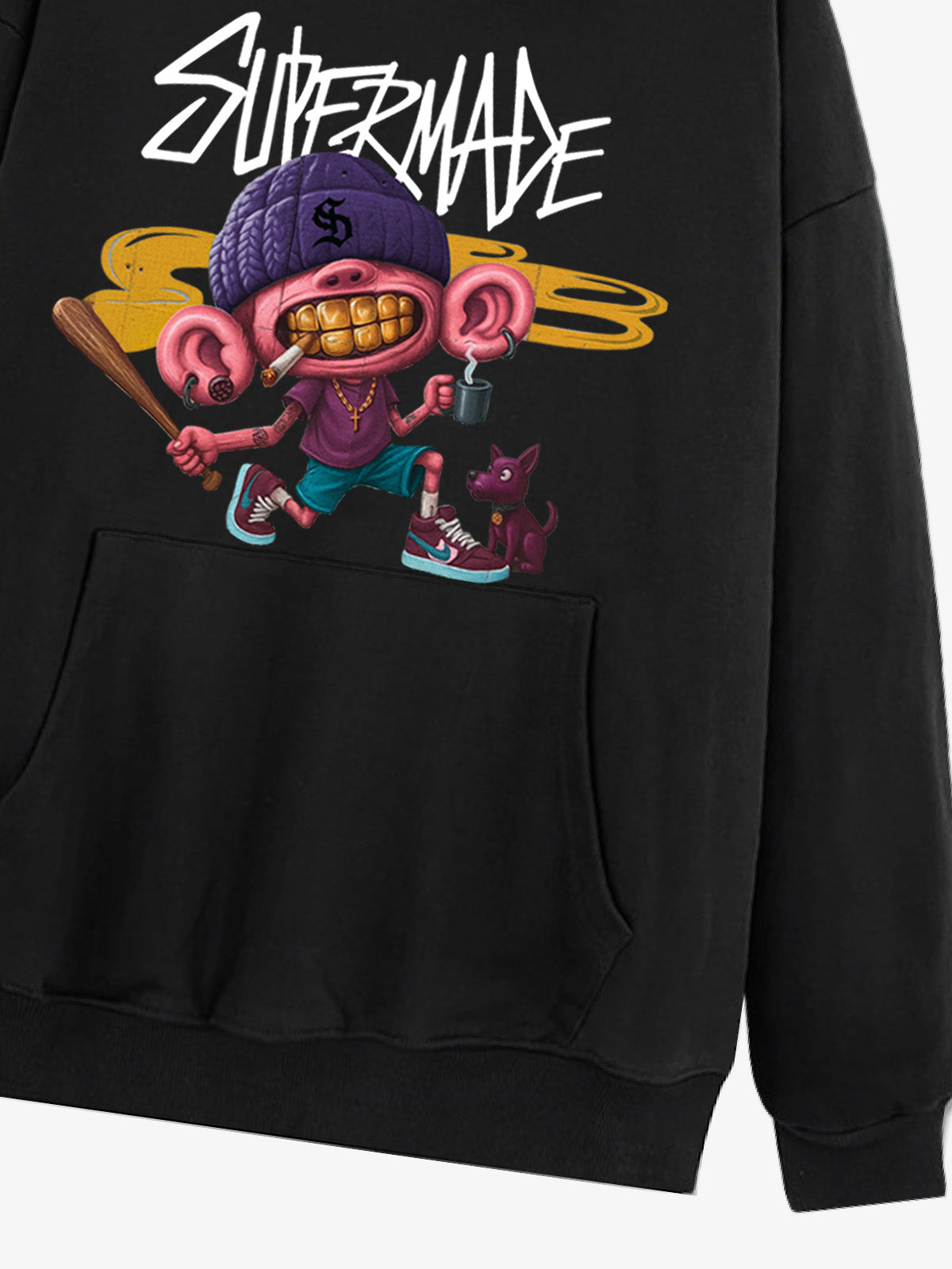 Thesupermade Cartoon Graffiti Baseball Boy Hooded Sweatshirt 