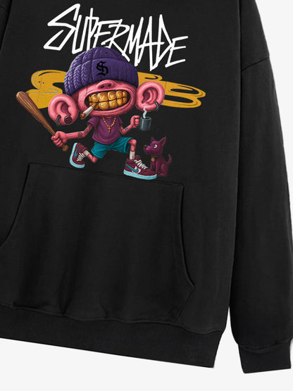 Thesupermade Cartoon Graffiti Baseball Boy Hooded Sweatshirt 